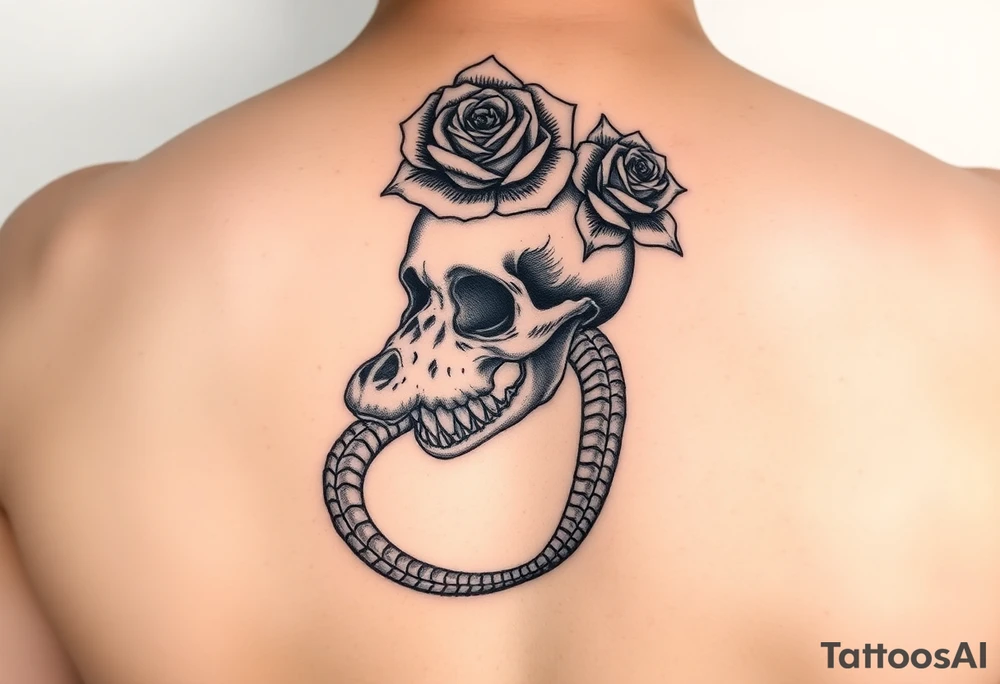 Skull with alligator coiled around it with a Tudor rose above tattoo idea