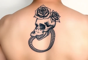 Skull with alligator coiled around it with a Tudor rose above tattoo idea