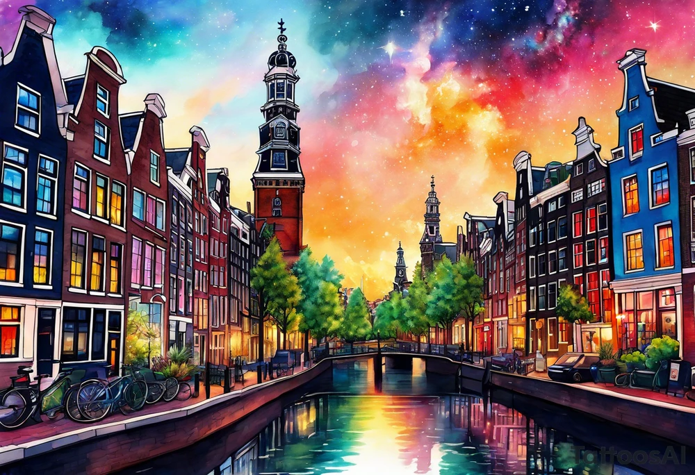 Wildlife in Amsterdam, Amsterdam buildings, Amsterdam canal, pineapples, pineapple trees, space, galaxy, galaxy colours tattoo idea
