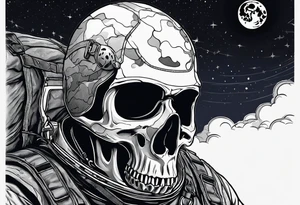 Parachutist under canopy in front of a full moon. The moon looks like a skull tattoo idea
