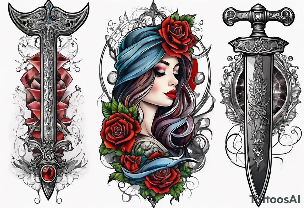 Book with dagger tattoo idea