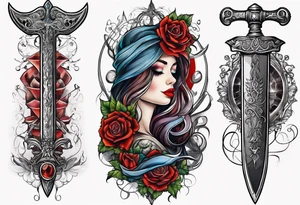 Book with dagger tattoo idea