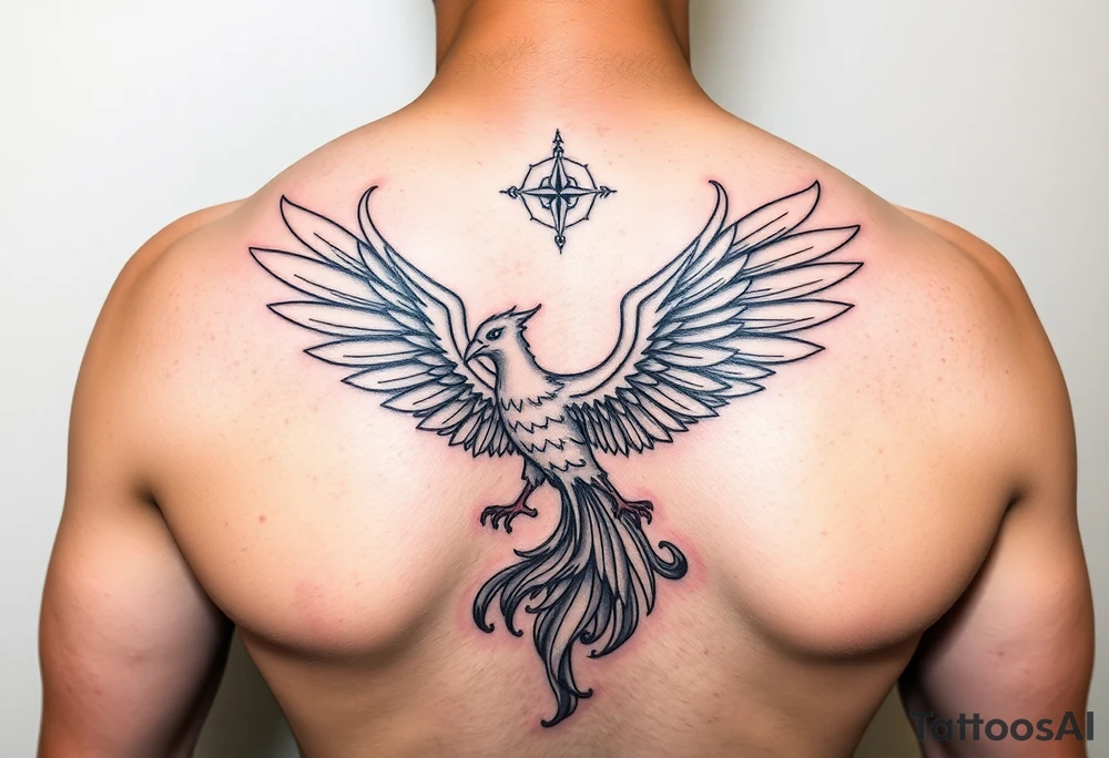 Side arm tattoo with the phoenix rising from the ashes linked with libra sign and based on discipline and the help of God.Geometric and abstract style tattoo idea