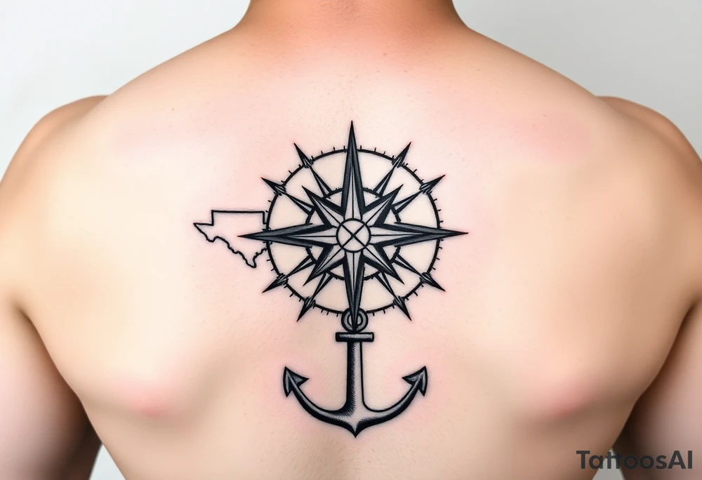 •	Central Compass Rose: Symbolizing your journey and guidance through life’s adventures.
	•	State Icons: Incorporate subtle outlines or symbols representing Texas (e.g., a lone star), Connecticut (e.g., a charter oak leaf), and Washington state (e.g., a mountain or evergreen tree) at the cardinal points corresponding to their geographic locations.
	•	Anchor Base: An anchor at the base of the compass, representing your ties as a Navy wife. tattoo idea