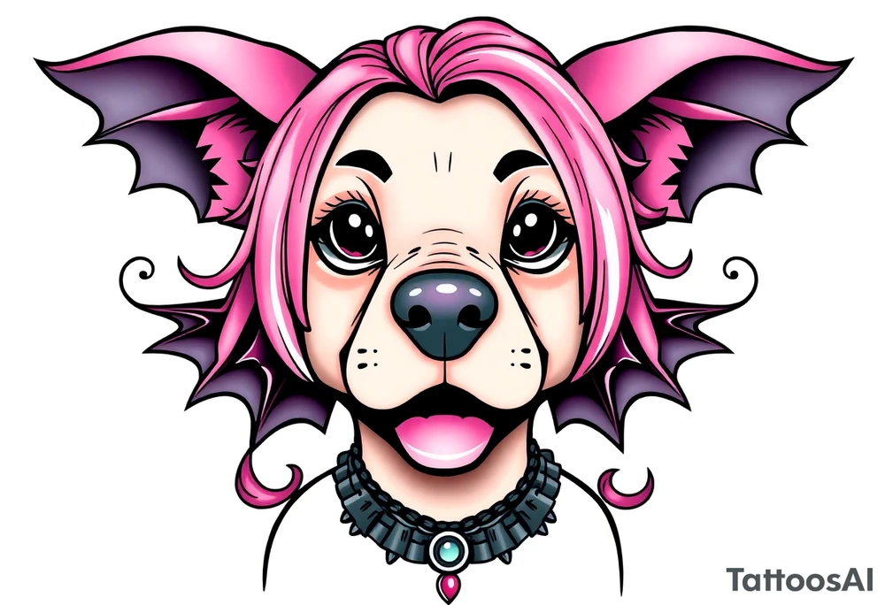 hot puppy goth girl with big boobs and pink hair tattoo idea