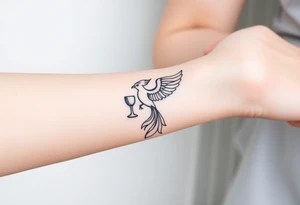 Phoenix bird with flames holding two goblets (like the two of cups from tarot cards) on my forearm tattoo idea