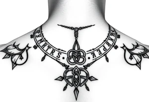 create a asatru norse choker necklace for a neck tattoo on a female with the runes love and protection and self love in it and a nordic knot in the middle tattoo idea