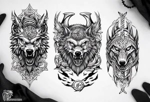 Upper arm sleeve with Odin and Fenrir tattoo idea