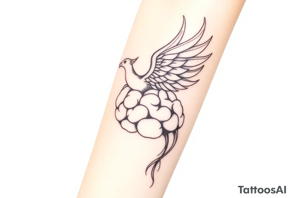 A phoenix flying out of a brain tattoo idea