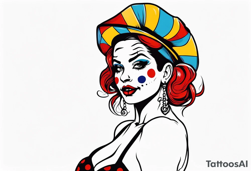 female pin up clown full body tattoo idea