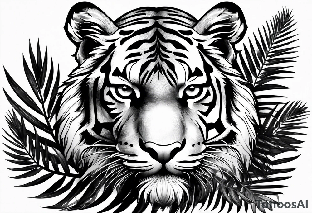 tiger laying on palm tree tattoo idea