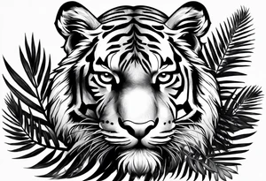 tiger laying on palm tree tattoo idea