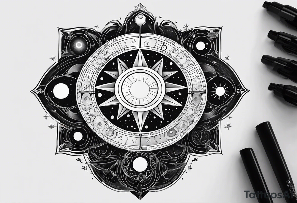 Astrology, Cancer, Natal Chart, symbolic, vision, yin yang, the moon, the sun, Uranus, Pluto, spiritual third eye, mystical armband tattoo idea