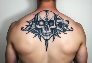 Diseño dividido: mitad rostro humano, mitad calavera, o mitad animal. tattoo idea