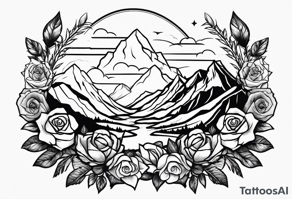 Mountain, rose and dessert tattoo idea