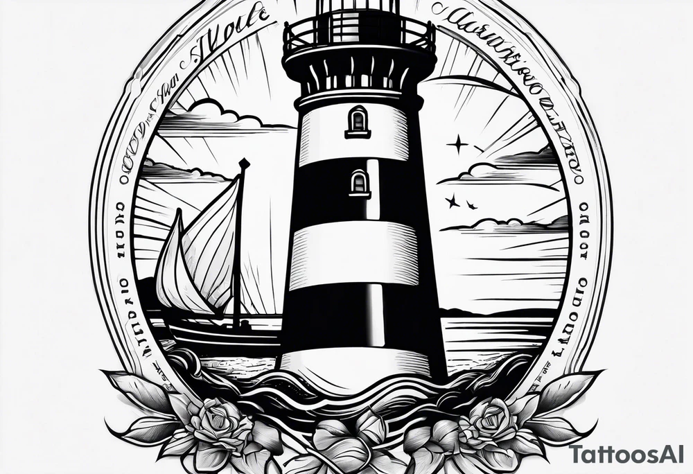 old school lighthouse and a compass to wrap around forearm tattoo idea