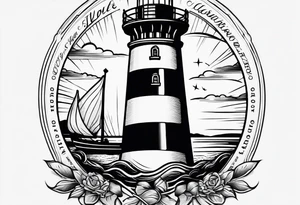 old school lighthouse and a compass to wrap around forearm tattoo idea