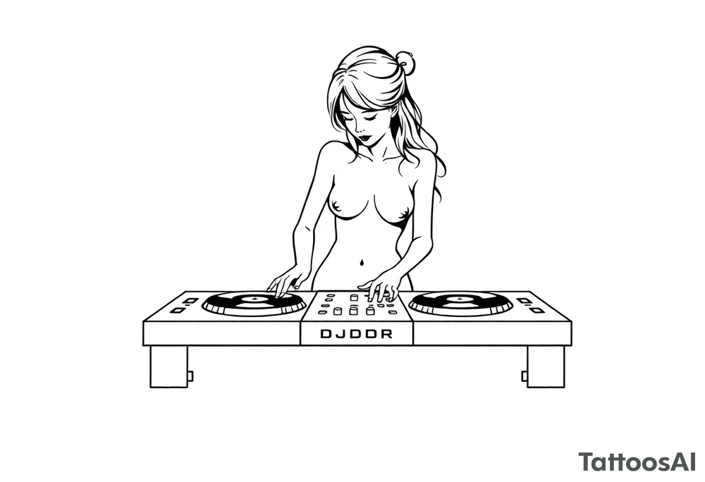 DJ decks, naked girl tattoo idea