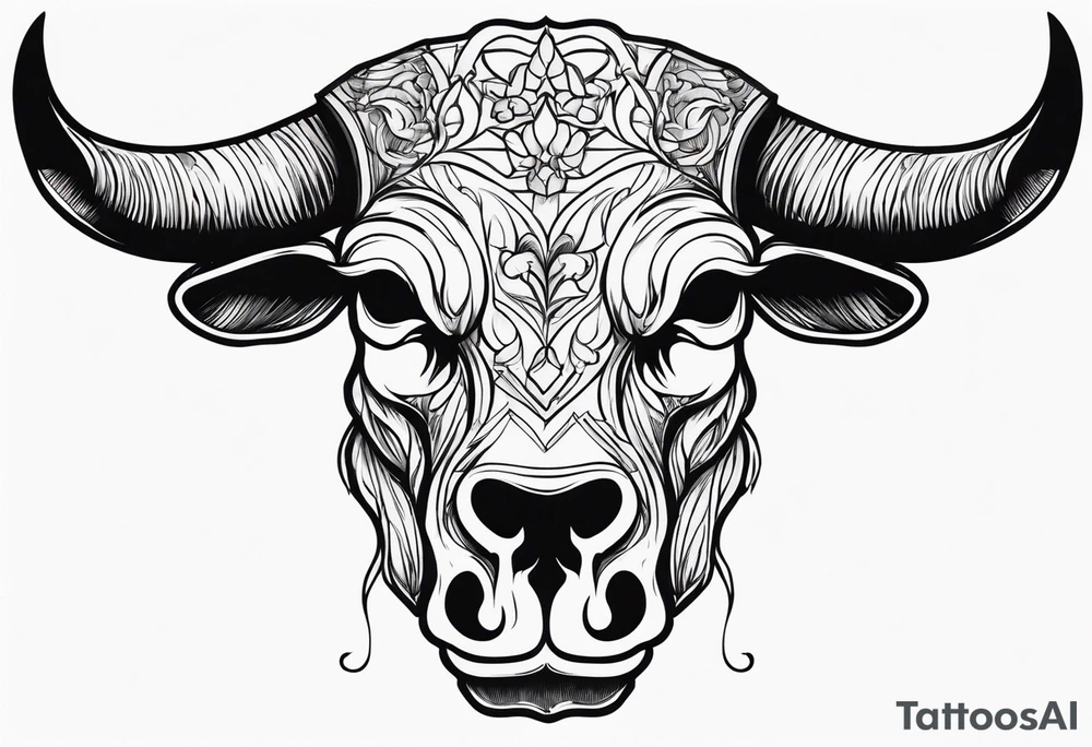 skull of a bull with a line frame, realistic tattoo idea