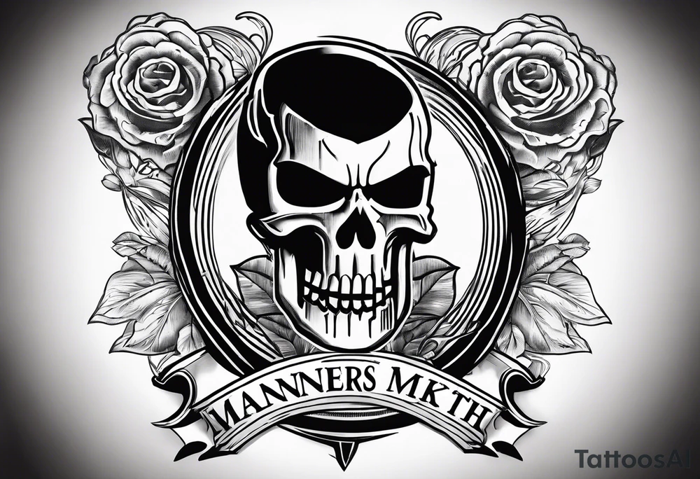 Manners Maketh Man text 
with Punisher skull tattoo idea