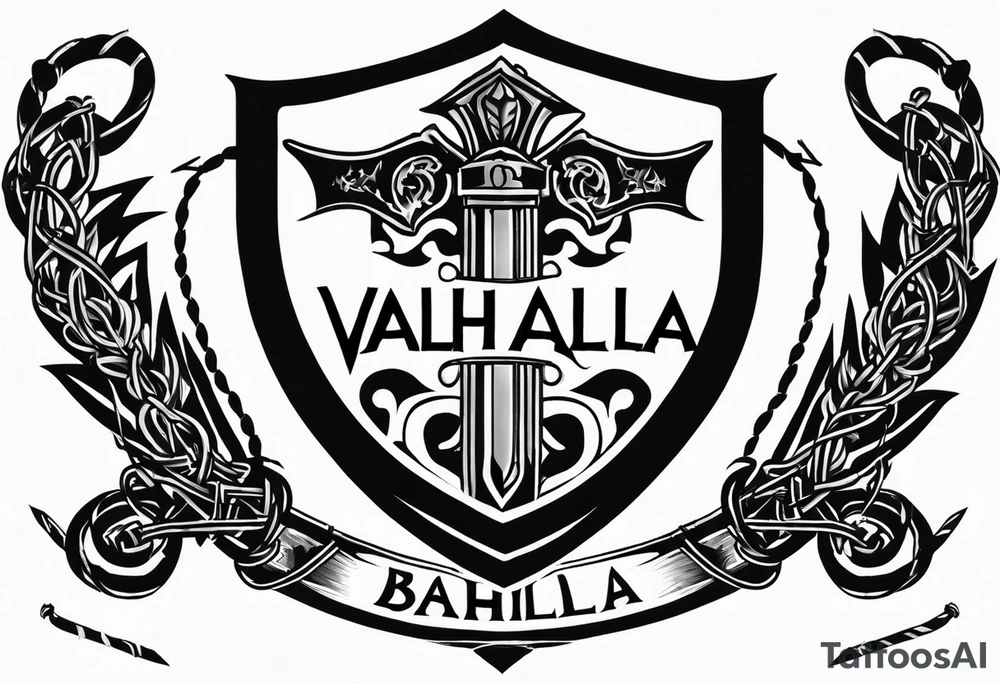Valhalla fire sword shield barbed wire tattoo idea