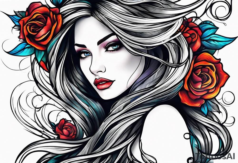 long hair flowing tattoo idea