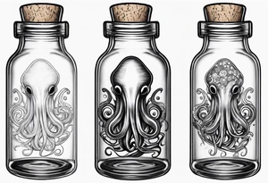 A squid trapped in a bottle with a cork tattoo idea