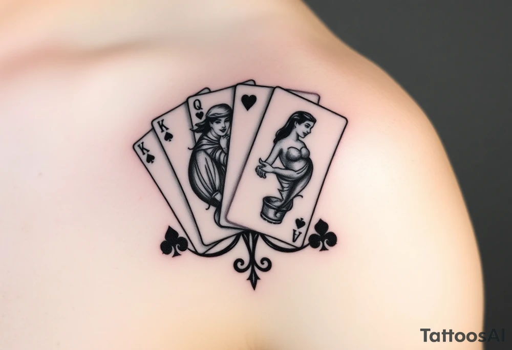 5 playing cards, twin Gemini zodiac, smile now cry later tattoo idea