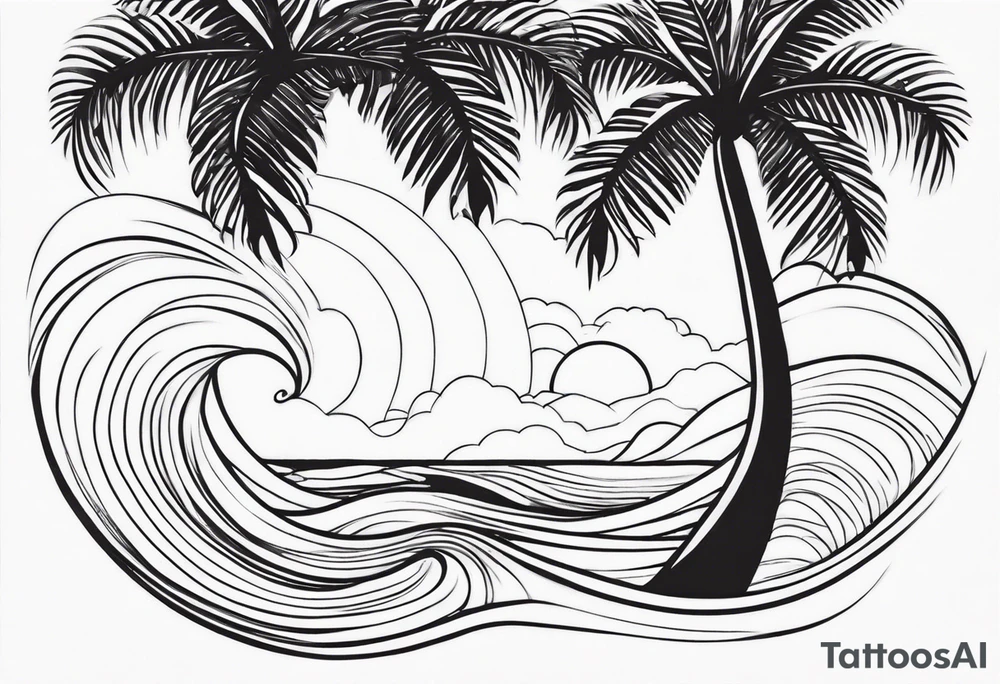 Palm tree shell wave heart tattoo idea