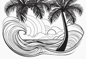 Palm tree shell wave heart tattoo idea