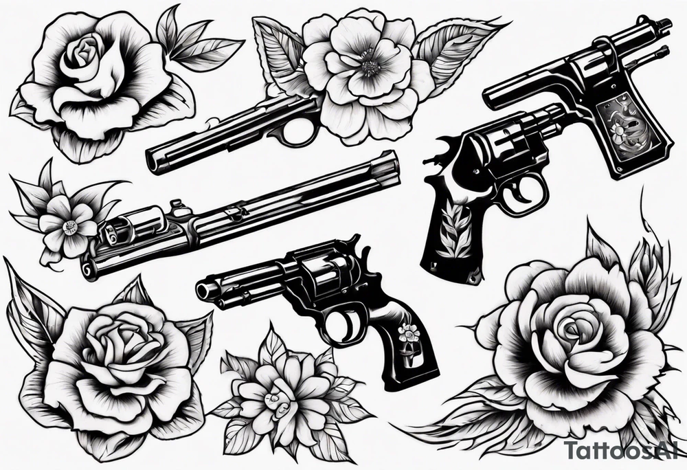 Gun with flowers tattoo idea