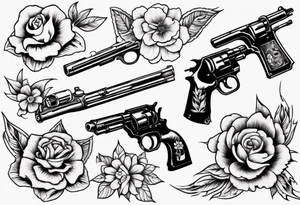 Gun with flowers tattoo idea