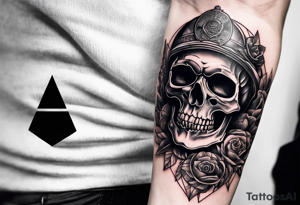 Forearm tattoo skull head with money in one eye, all tattoo angry, tattoo idea