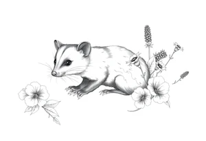 Opossum with lantanas and hellebores tattoo idea