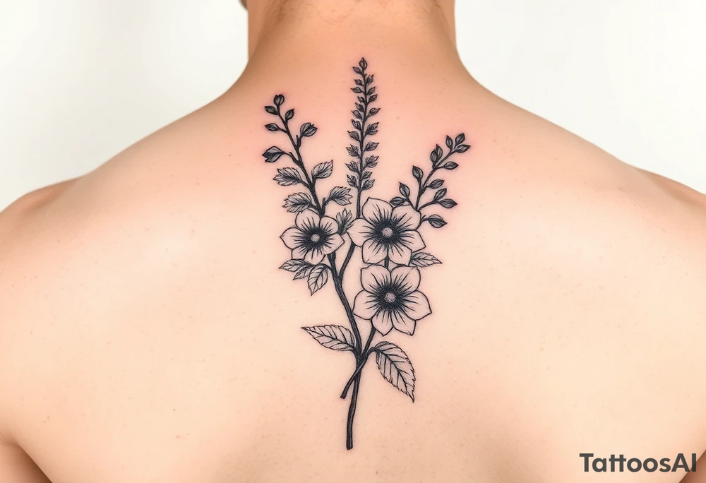 larkspur + hawthorne sleave tattoo, red ink tattoo idea