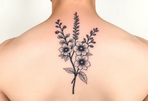 larkspur + hawthorne sleave tattoo, red ink tattoo idea