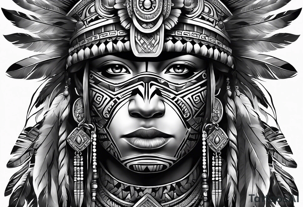 Tribal Aztec warrior drawn in full body tattoo idea