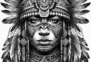 Tribal Aztec warrior drawn in full body tattoo idea