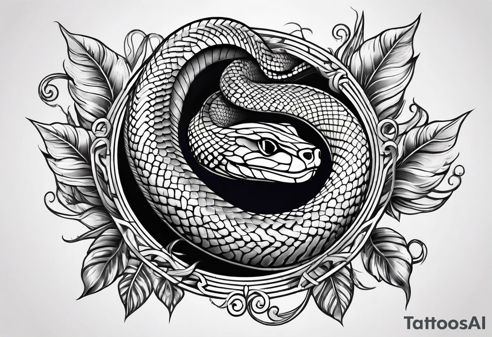 snake with leaves and vines tattoo idea