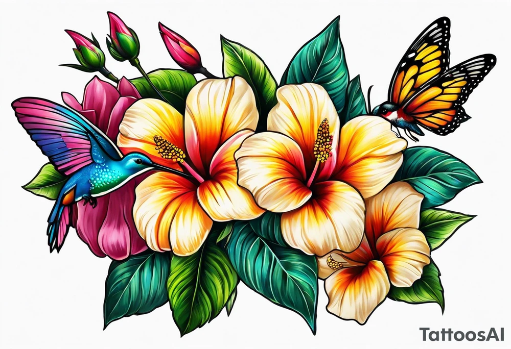 Ghana 🇬🇭, Curaçao 🇨🇼, flowers, hummingbirds,  butterflies tattoo idea