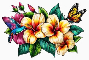 Ghana 🇬🇭, Curaçao 🇨🇼, flowers, hummingbirds,  butterflies tattoo idea