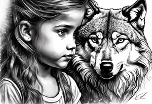 Wolf watching over little girls tattoo idea