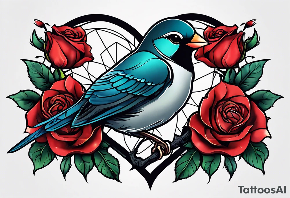heart, rose, bird tattoo idea