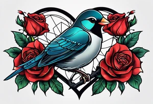 heart, rose, bird tattoo idea