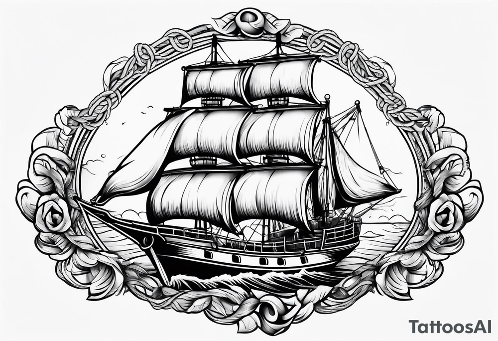 rope boarder around a ship tattoo idea