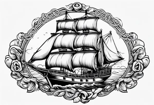 rope boarder around a ship tattoo idea