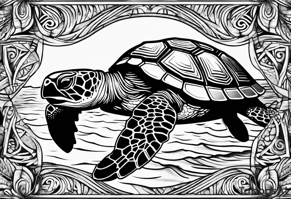 Sea turtle Beach tropical palm trees tattoo idea