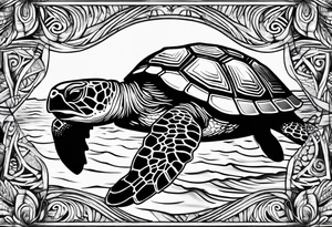 Sea turtle Beach tropical palm trees tattoo idea