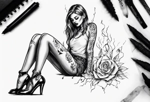 A girl in heels sits on the floor with two legs wide open tattoo idea