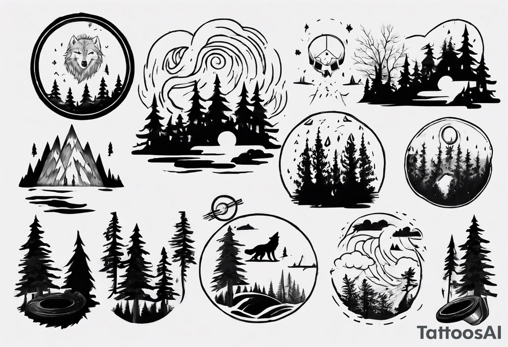 thunderstorm over a forest with a wolf howling on drums tattoo idea thunderstorm over a forest with a wolf howling on drums tattoo idea
